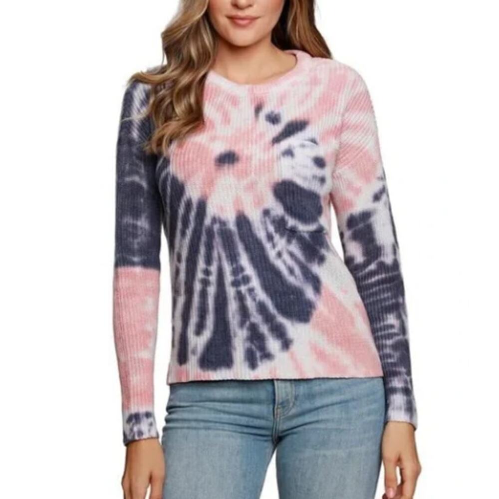 Belle by Belldini Tie-Dye Knit Sweater - Navy/Pink Guava NEW OVERSIZE